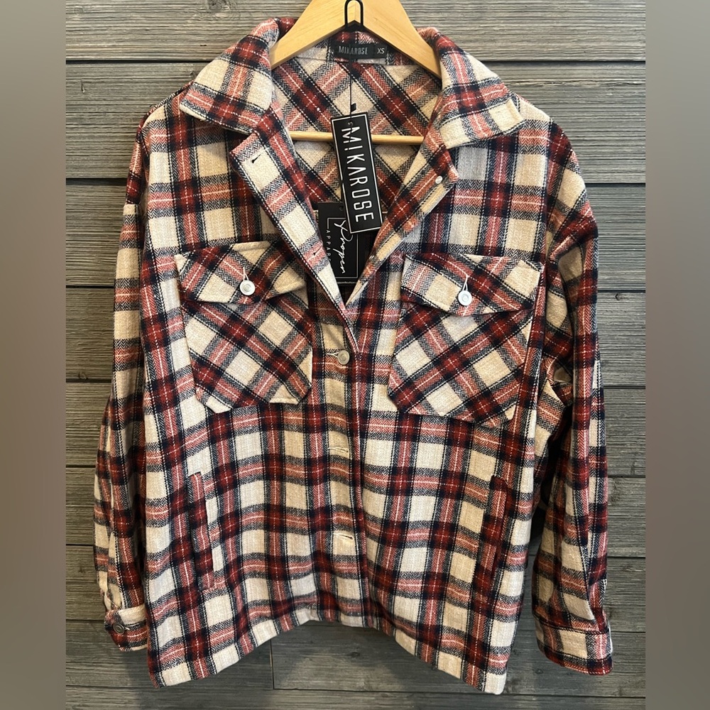 Mikarose Apple Cider, Navy, and Cream Plaid Over Shirt